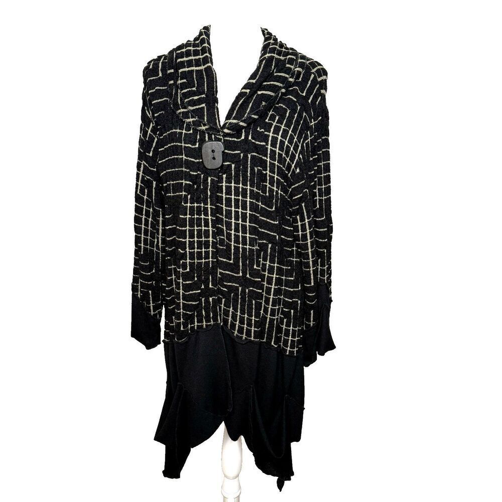 Transparente Black Tan Crinkle Jacket Sweater Cardigan Stretch Boho Knit Germany